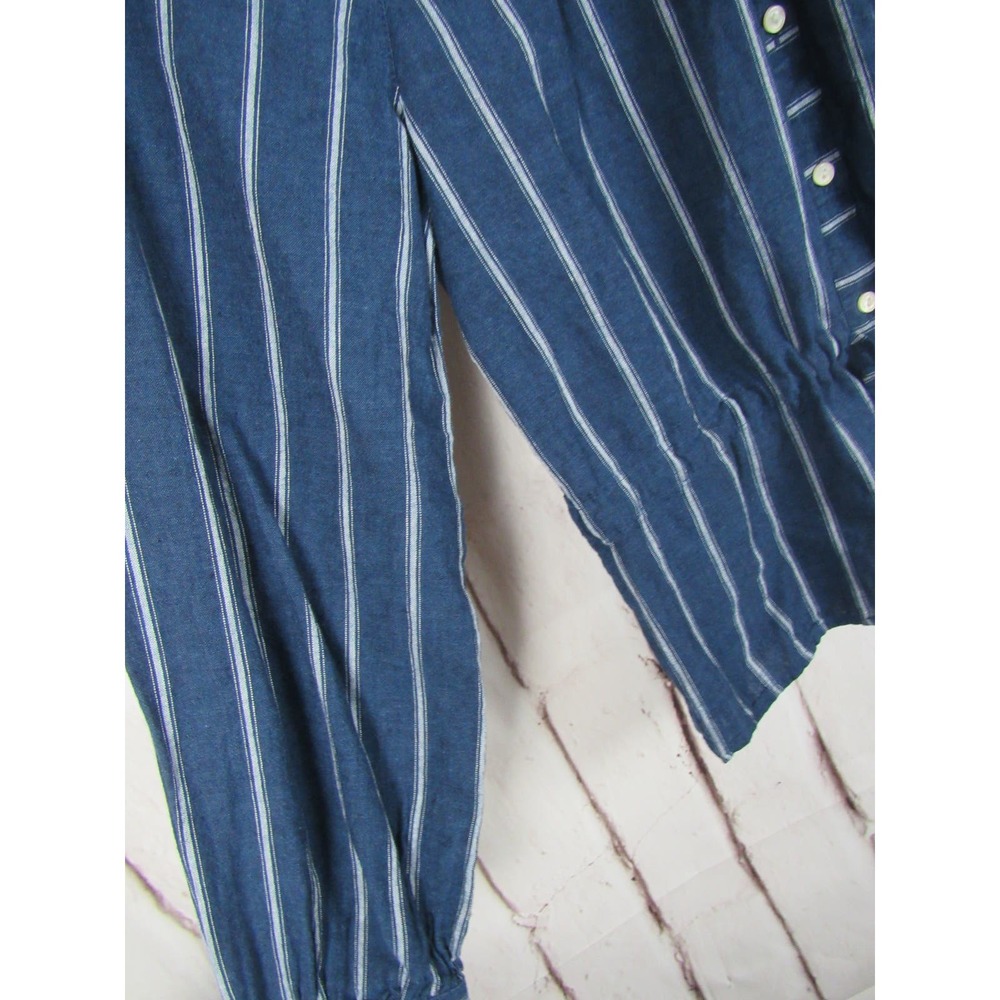 J. Crew Women Top Size 2 Blue Striped Button up Long Sleeve Drawstring - Picture 5 of 6